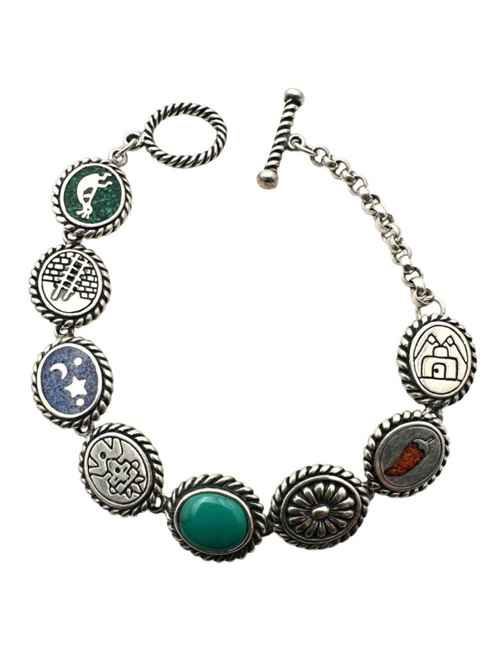 Carolyn Pollack Multi Gemstone Inlay Sterling Silver Bracelet 7.5 Inch